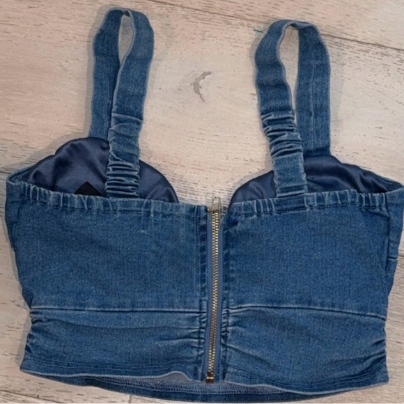 Y2K bling embellished buckle denim cut out Bustier Corset Cowgirl crop top large - Picture 5 of 8